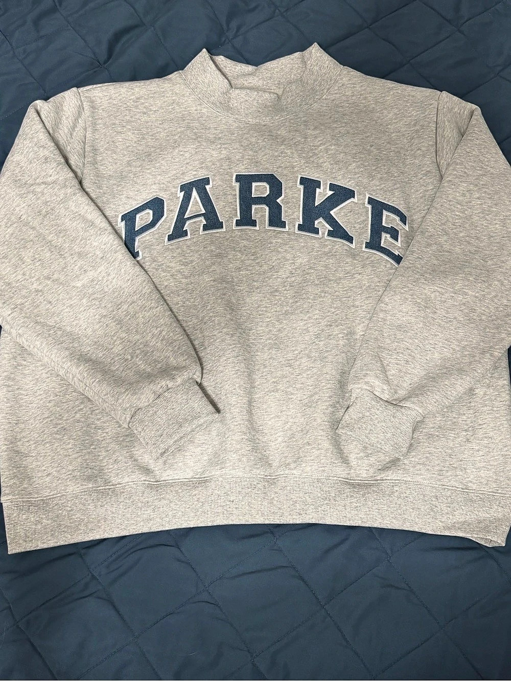 PARKE OG Varsity Mockneck Graphic Sweatshirt Gray XXL